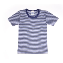 Cosilana Shirt Kurzarm Wolle / Seide uni Ringel, CO uni und Ringel: marine/natur geringelt, Größe ab 56: 92
